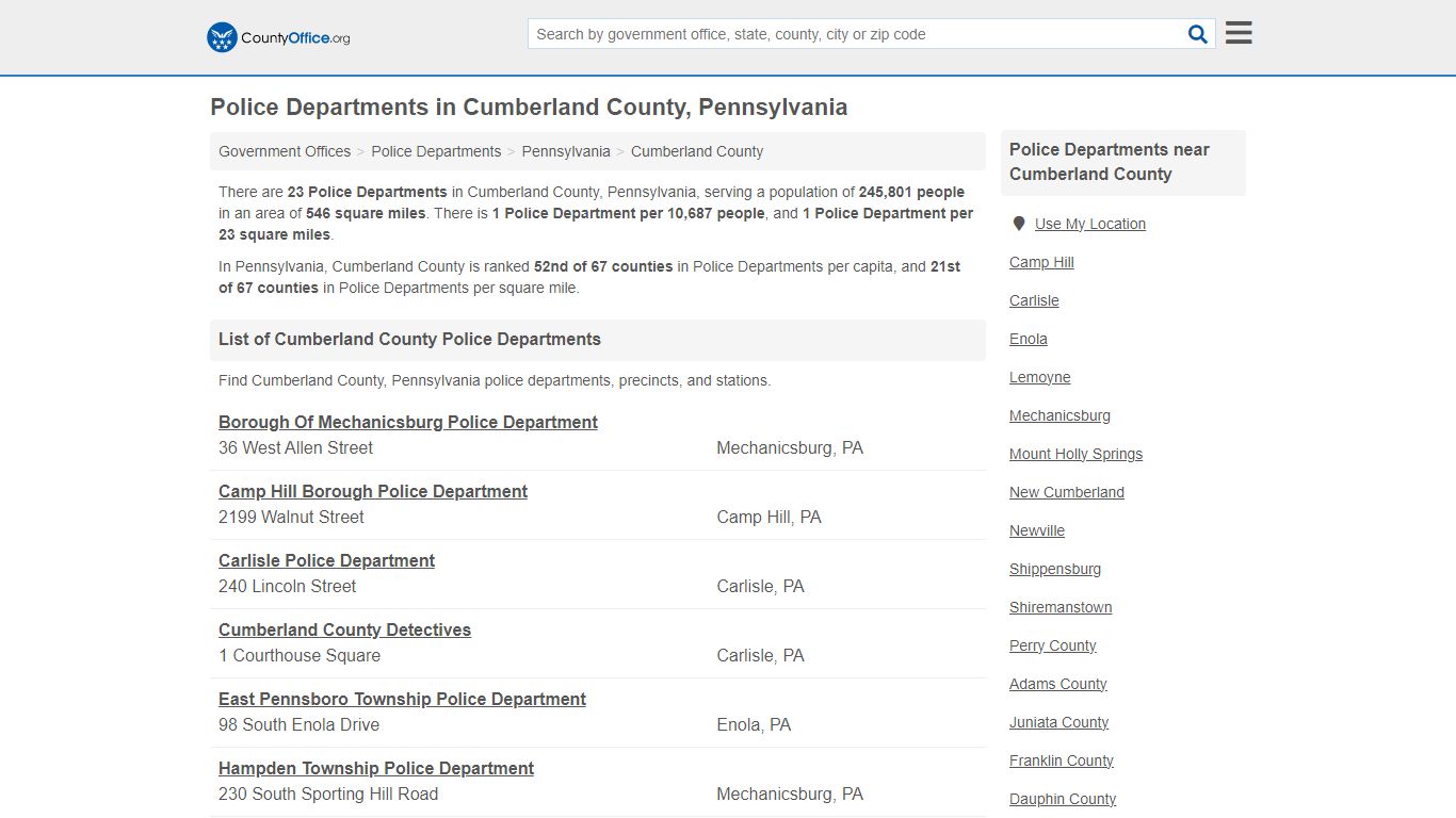 Police Departments - Cumberland County, PA (Arrest Records & Police Logs)